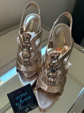 Guess by Marciano Metallic Rose Gold Jeweled Slingback Heels